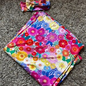 Little Sleepies Floral Multicolor Blanket and Headband Set